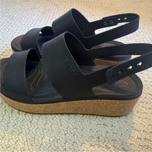 CROCS Women's Black and Tan Platform Sandals